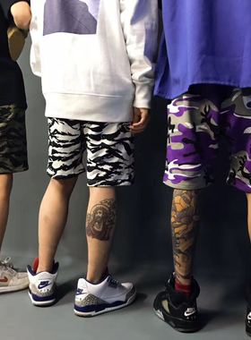 三色 Stay gold 紫色迷彩 斑马 虎纹 舒适 男女情侣棉质运动短裤