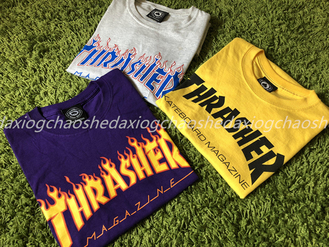 正品现货 thrasher flame tee限定紫色黄色雪花灰情侣火焰短袖t恤
