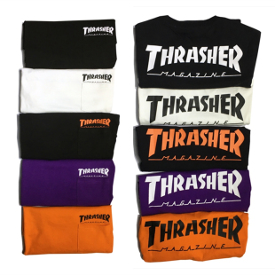 Thrasher 正品 现货 日版 T恤情侣 2019ss高端基础字母口袋火焰短袖
