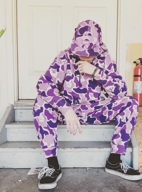 【现货】Rip n dip Camo Cargo Pants贱猫中指猫紫迷彩工装长裤潮
