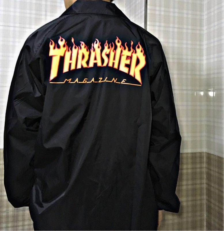 正品现货 Thrasher超帅背后火焰教练夹克大logo薄款情侣外套-封面