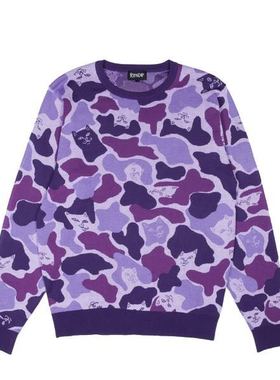 现货 Rip n dip Nermal Camo Sweater贱猫猫头紫色情侣针织衫毛衣