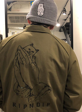 Rip n dip Praying Hands Jacket 背后猫祈祷贱猫刺绣工装夹克 潮