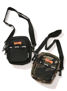 大雄潮社 日版THRASHER 黑色白色 敞口网袋尼龙 超赞火焰斜挎包