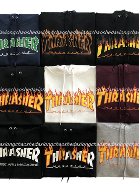多色现货 Thrasher Flame 火焰卫衣幻影酒红白色火焰帽衫加绒情侣