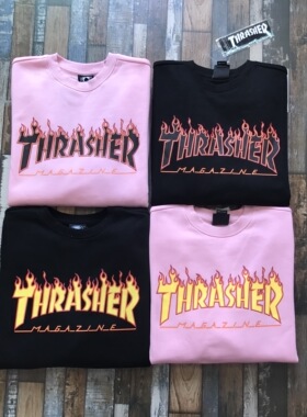 现货日版Thrasher flame 火焰加绒情侣 套头卫衣 嘻哈街头潮牌