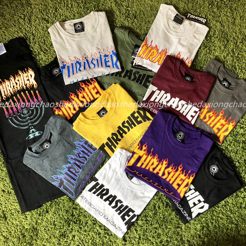 正品現貨 Thrasher Flame Tee 情侶火焰短袖T恤 紫色黃色 幻影 潮