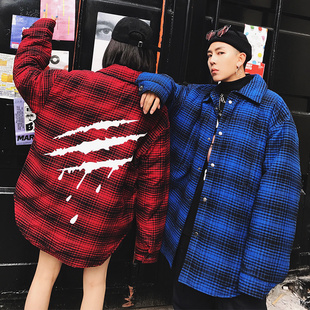 SuaMoment 一代血爪痕抓痕格子加厚棉服棉衣男女同款外套情侣款潮