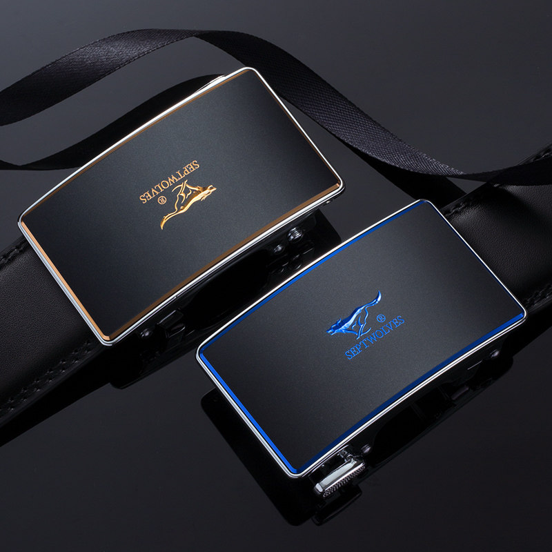 七匹狼内扣皮带男真皮自动扣内穿式品牌腰带头层纯牛皮男式裤带潮