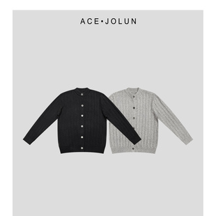 【蕉伦】麻花绳重工针织毛衣开衫男士秋冬纽扣外套老钱风提花上衣