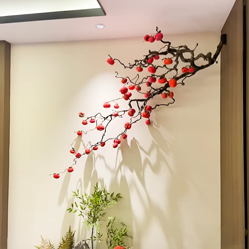 高品质仿真柿子树背景墙造景