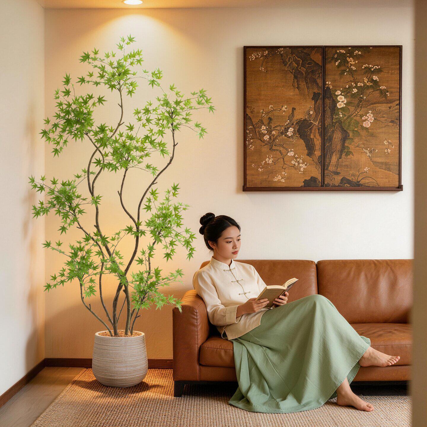 仿真绿植流泉枫仿生植物室内客厅沙发旁大型装饰高端假树落地盆栽