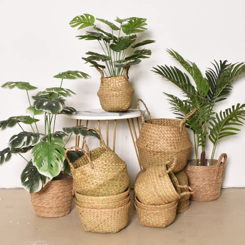仿真绿植编织花篮天堂鸟落地