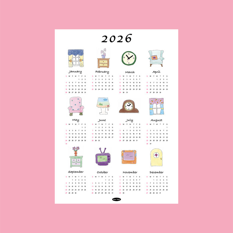 韩国ins插画风格2026年日历海报