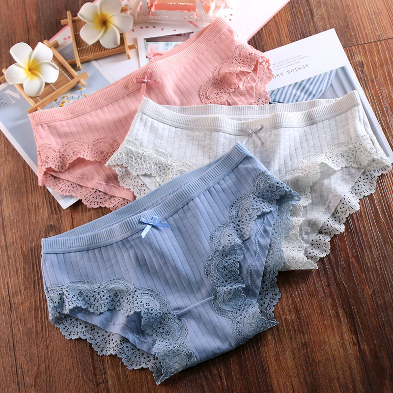 4条蕾丝边内裤女纯棉抗菌三角裤