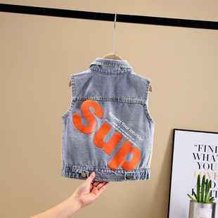 小白菜儿童牛仔马甲春秋背心洋气薄款韩版婴儿宝宝坎肩男童马夹