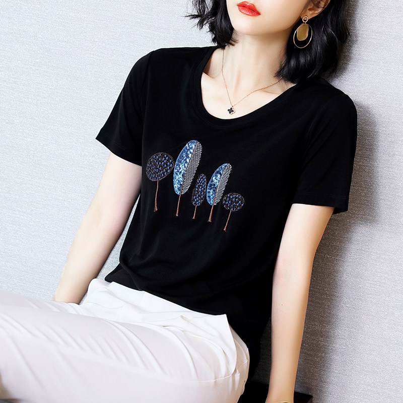 重磅真丝短袖女t恤女装2020新款夏季宽松大码针织桑蚕丝上衣半袖