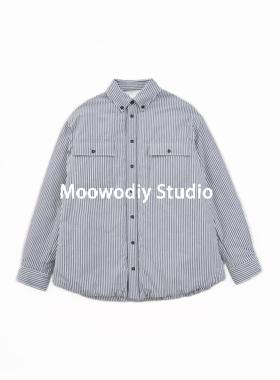 moowodiy 简约条纹日系复古青年工装棉衬衫