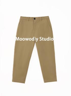 moowo 24AW极简高级感松弛文艺阔版弯刀裤意大利进口砂洗棉休闲裤