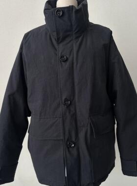 中性风两面穿立领大版型牛角扣双口袋羽绒服