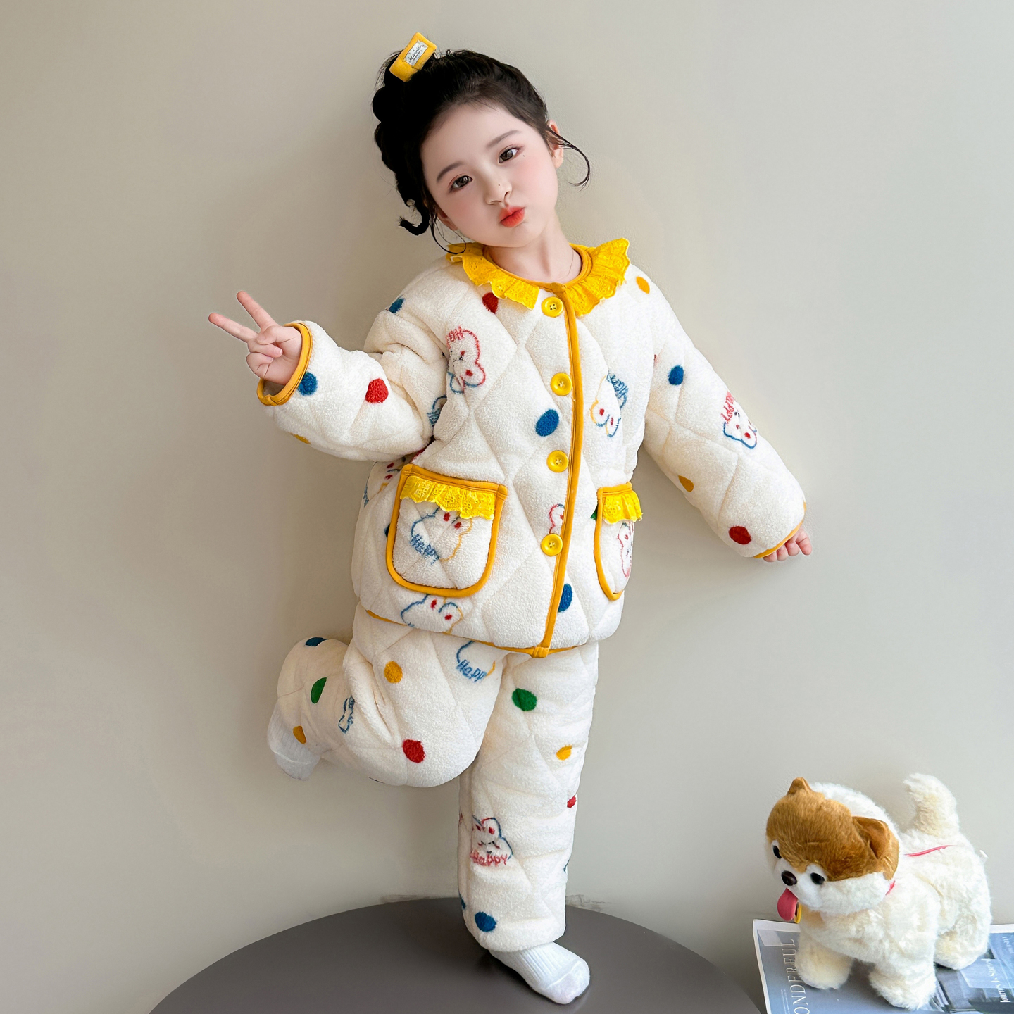 女童秋冬季法兰绒卡通睡衣