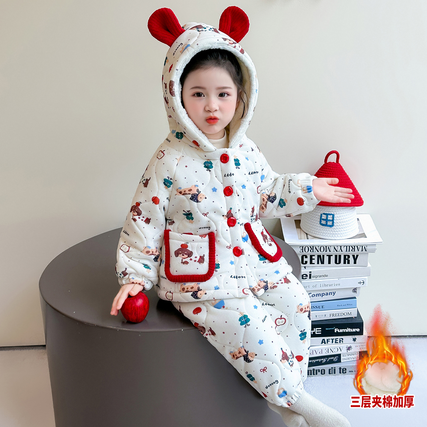 冬季兔子卡通连帽家居服套装