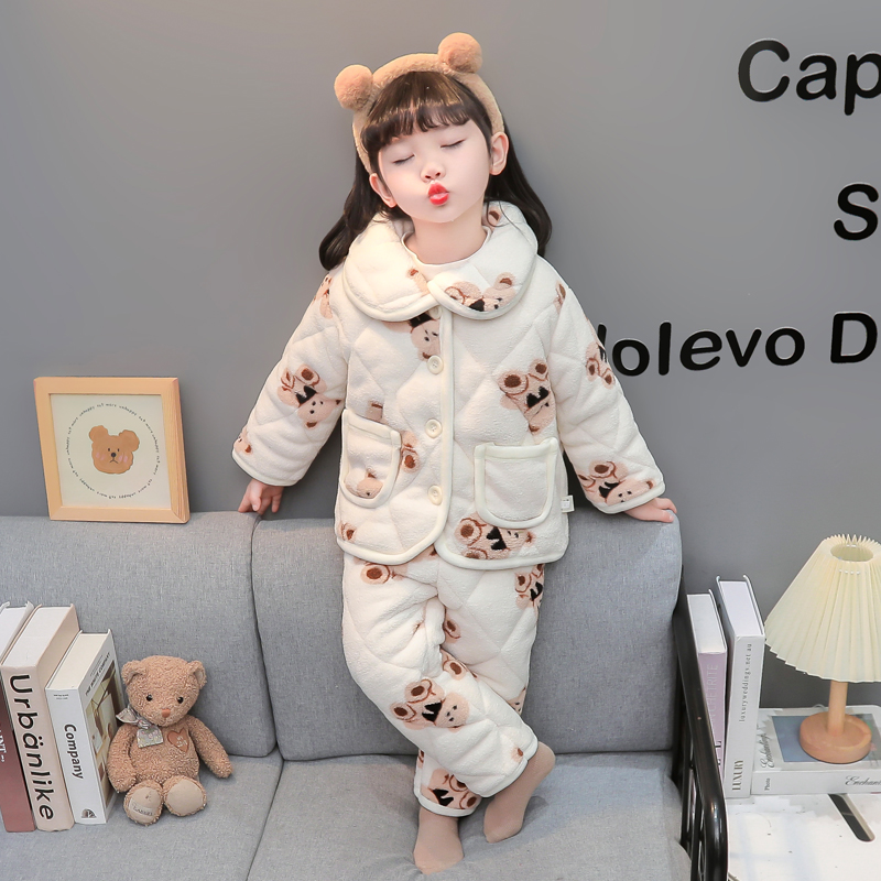 冬季小熊三层加厚棉衣套装