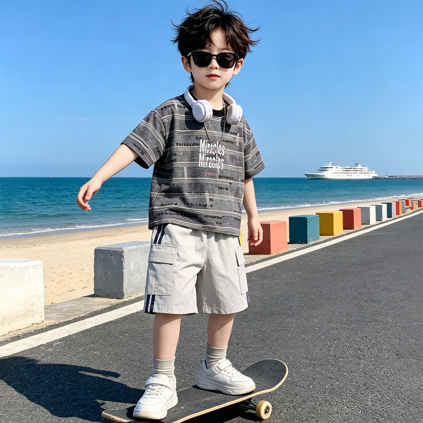 男童夏季时髦运动服两件套棒球服
