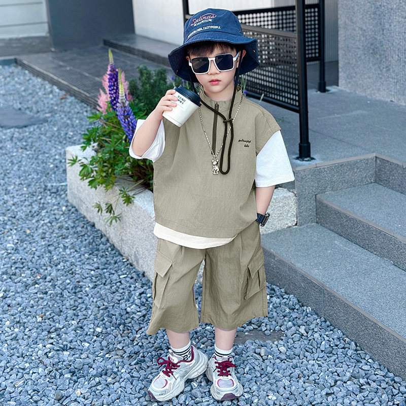 男孩夏季冰感运动服短裤两件套
