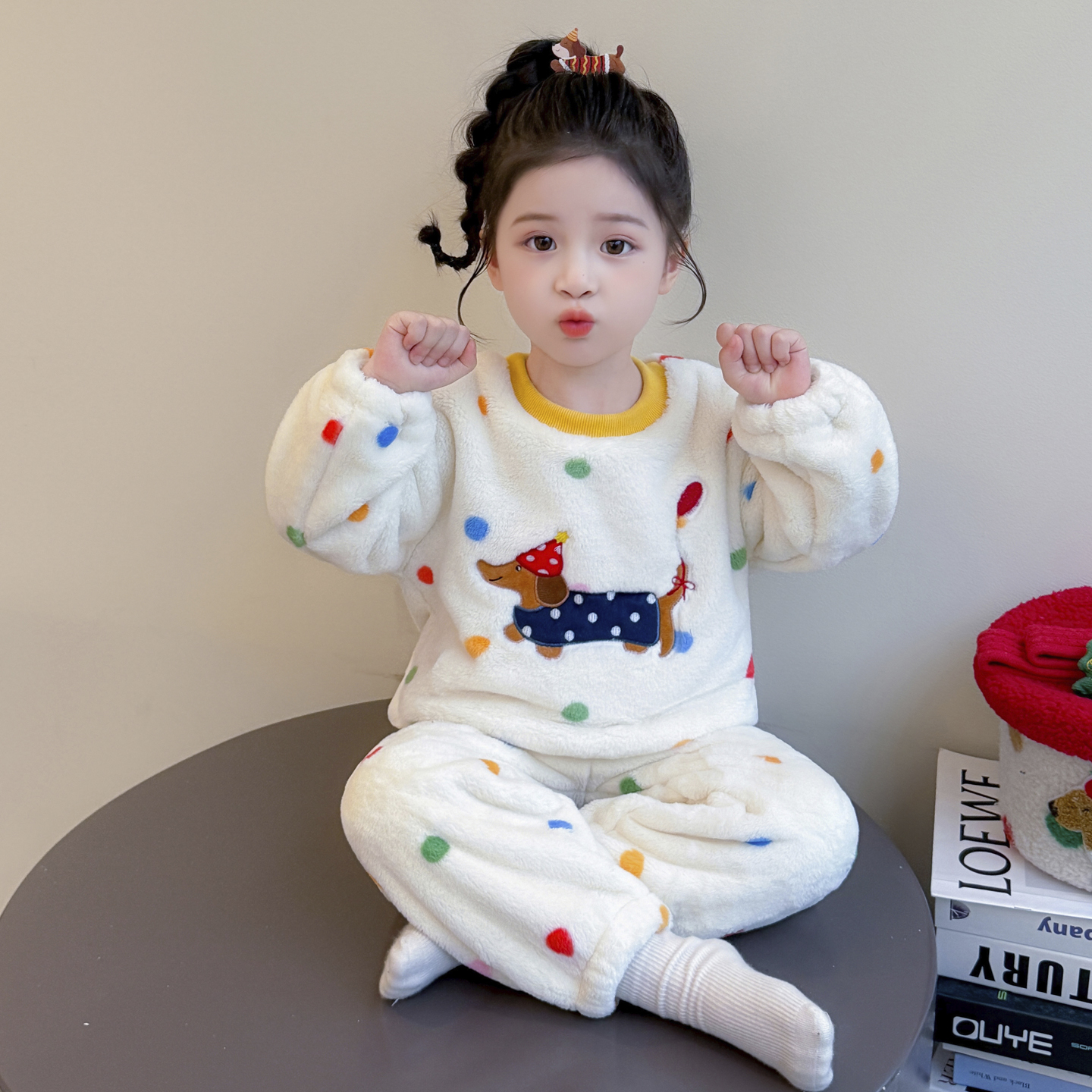 女小童冬季考拉绒腊肠狗套装