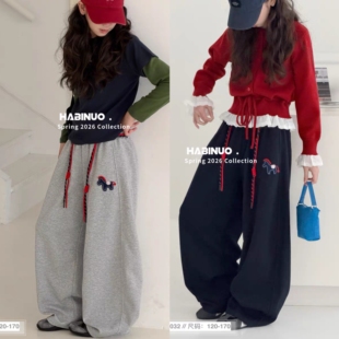 现货哈比诺品牌年货女童卫裤裤26春新款中大童韩版弯刀裤阔腿裤潮