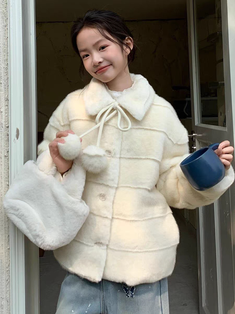 7+kids现货年货女童水貂绒皮草外套26冬新款中大童韩版毛毛上衣潮