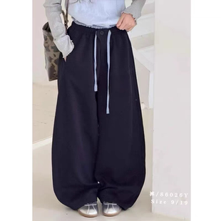 哈比诺韩系女童卫裤2026春款新品男童撞色休闲运动裤中大童弯刀裤