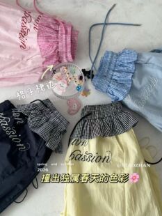 女童多巴胺色系花边屁帘工装裤2026夏新款中大童休闲裤儿童假两件