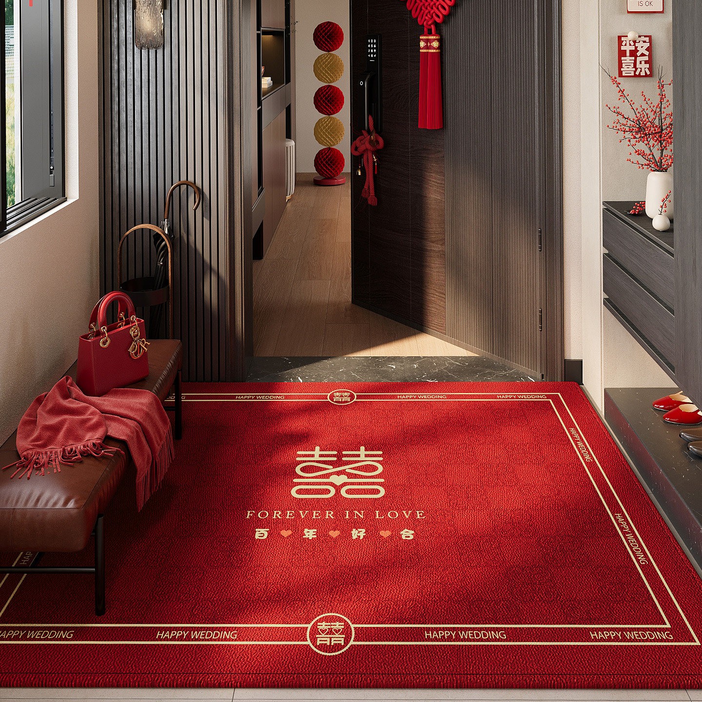 结婚喜字入户防滑脚垫免洗地垫