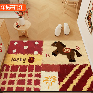 马年地垫入户门进门口家用脚垫pvc皮革可擦免洗耐脏地毯红色新款