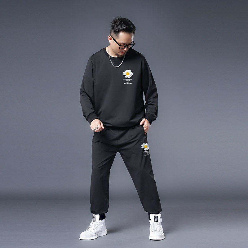 大码卫衣套装男胖子肥佬秋装加肥加大宽松弹力薄款长袖运动休闲服