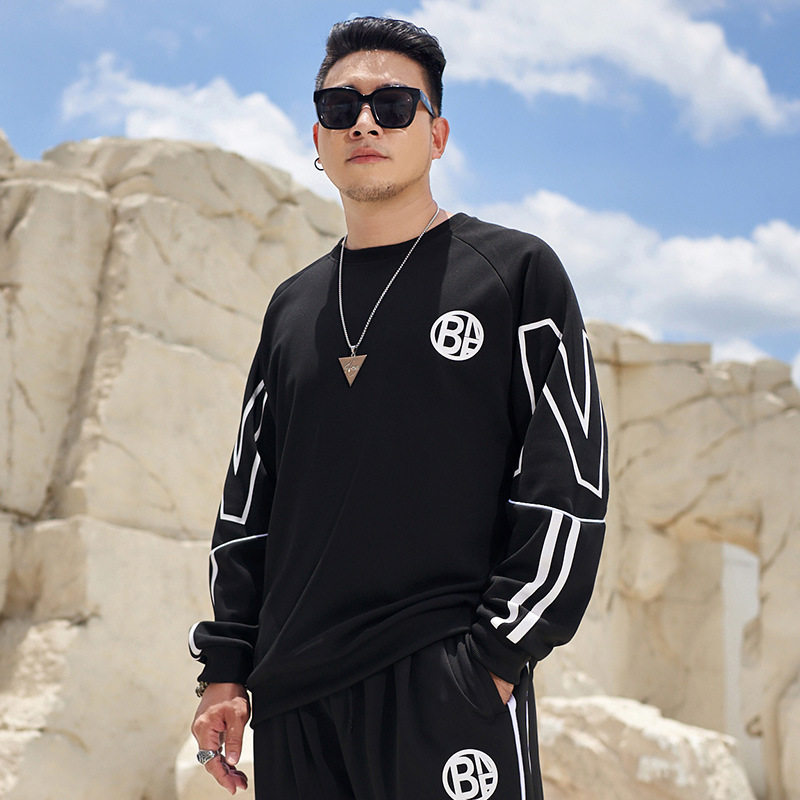 加肥加大码大码卫衣级感潮胖子佬加加大百搭运动休闲圆领秋男秋