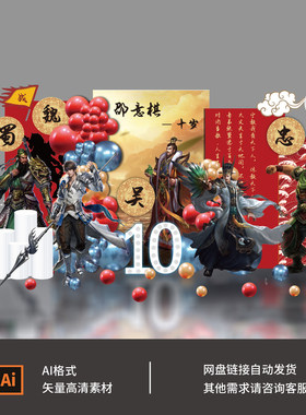 三国主题生日布置素材刘备关羽张飞诸葛亮赵云生日派对素材0313