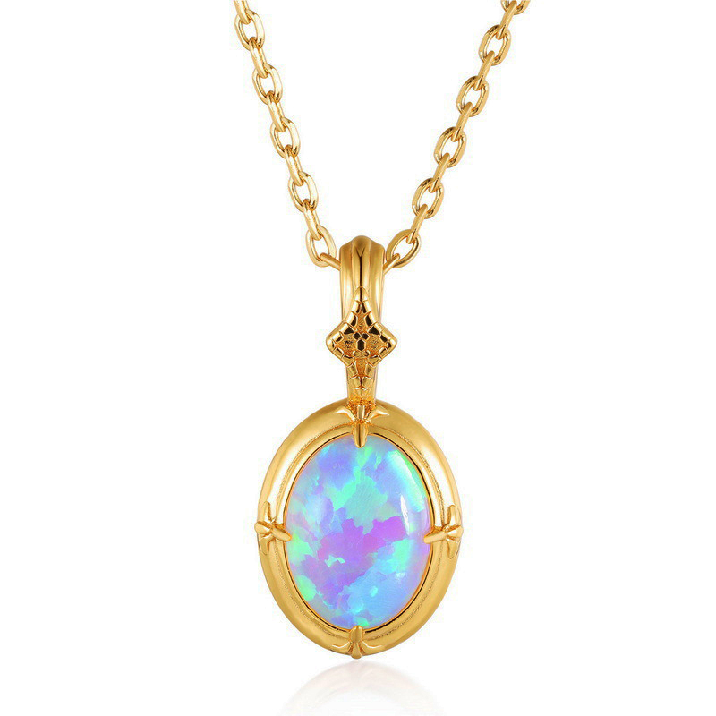 高级感合成欧泊椭圆吊坠项链