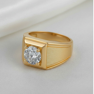 欧美925银镶莫桑石结婚戒指男士意大利拉丝纯银镀金仿钻指环奢华