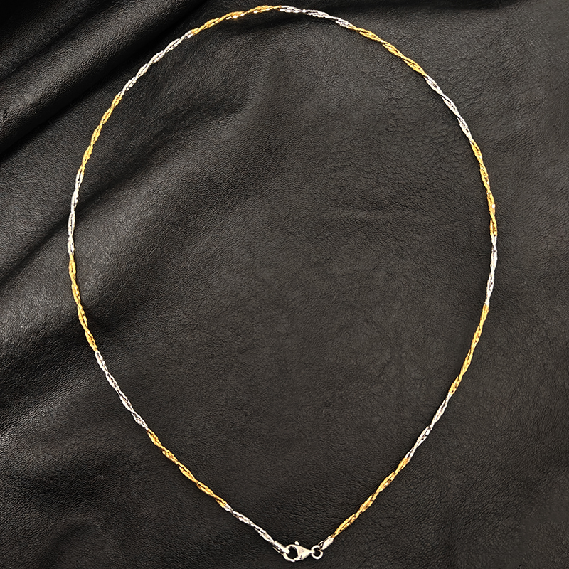 轻奢纯银镀金双色编织锁骨项圈