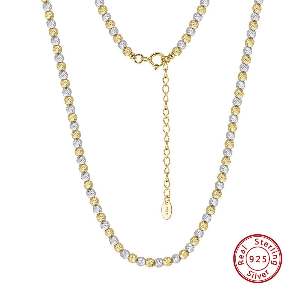 高级感纯银镀金双色闪切圆珠链