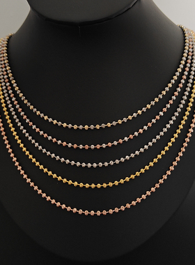 时尚纯银镀金分色闪切圆珠链