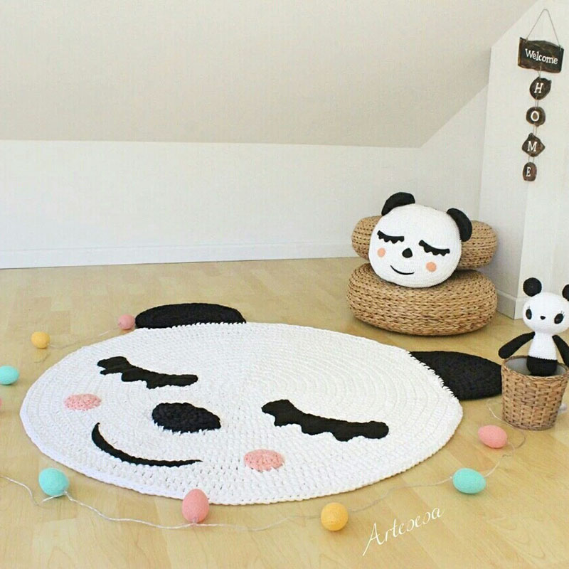 不起球布条线手工编织小熊地垫各种地毯材料包送教程成品可定制