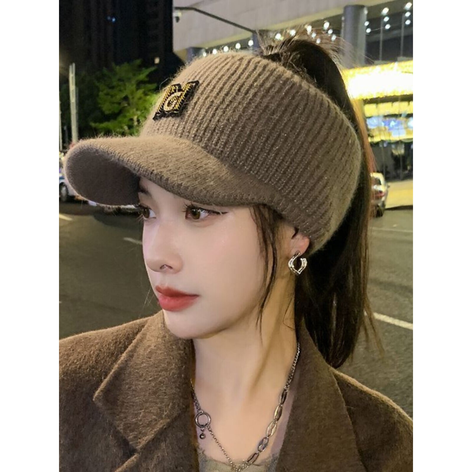 帽子女秋冬空顶毛线鸭舌帽韩版ins潮时尚户外女士棒球帽针织帽女