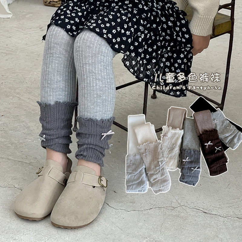 女童打底裤春秋款外穿中小童女宝宝早秋新款灰色堆堆袜儿童九分裤