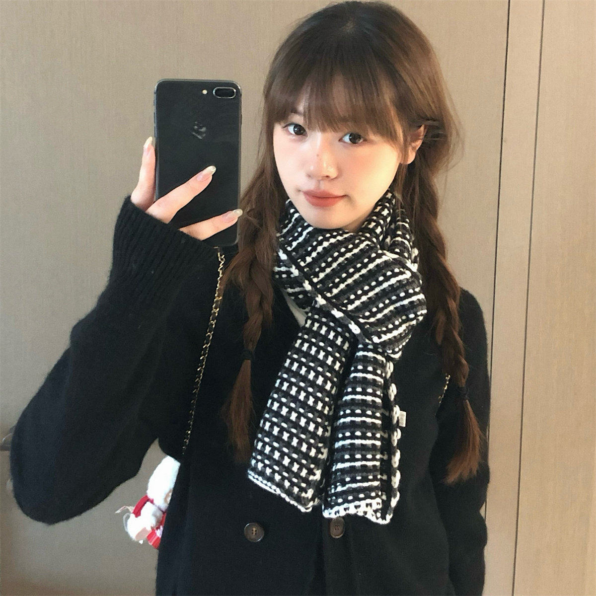 围巾女冬季2025新款加厚送女朋友生日礼物复古黑白条纹初中生围脖