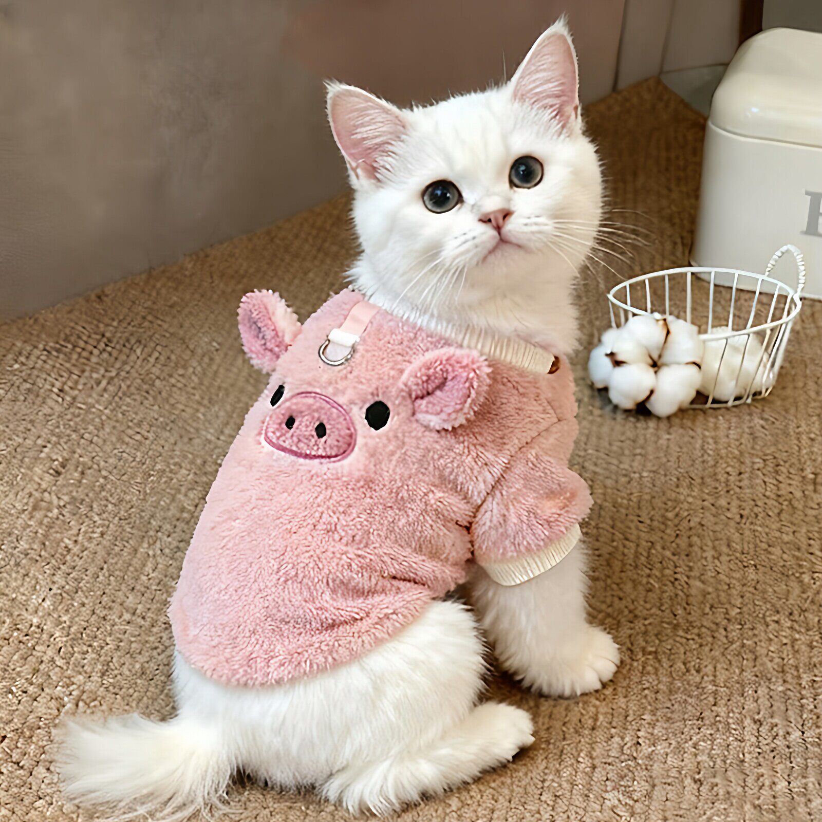 猫咪衣服可爱小猪背心秋冬款保暖蓝猫布偶防掉毛中小型犬狗狗服饰