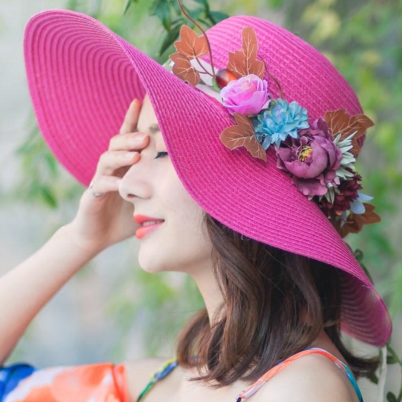 夏海边草帽遮阳帽女太阳帽大檐